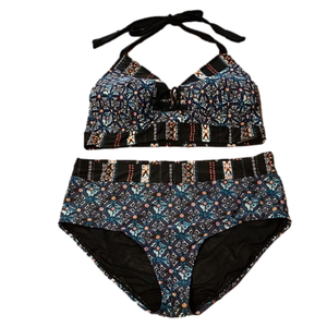 Cacique Black and Blue Geometric Bikini